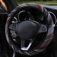 将图片加载到图库查看器，New Baja Blanket Car Steering Wheel Cover Linen Universal Elastic Flax Stripe Cool Interior Car Steering Wheel Cover Ethnic Style Car Accessories Steering Wheel Covers with Cloth for Women Breathable Anti Skid Better Grips Steering Wheel Cover Women
