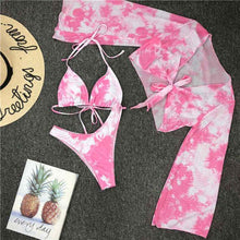 将图片加载到图库查看器，New Bikini Bikini Swimsuit For Women 3 Pieces Set Knot Front Off Shoulder Cover Up with Halter Bikini Sets Bathing Suit Women Swimwear Female Swimsuit Three-pieces Bikini set Halter Bather Bathing Suit Swim Beach Lady
