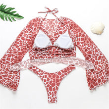 将图片加载到图库查看器，New Bikini Bikini Swimsuit For Women 3 Pieces Set Knot Front Off Shoulder Cover Up with Halter Bikini Sets Bathing Suit Women Swimwear Female Swimsuit Three-pieces Bikini set Halter Bather Bathing Suit Swim Beach Lady
