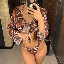 将图片加载到图库查看器，New Bikini Bikini Swimsuit For Women 3 Pieces Set Knot Front Off Shoulder Cover Up with Halter Bikini Sets Bathing Suit Women Swimwear Female Swimsuit Three-pieces Bikini set Halter Bather Bathing Suit Swim Beach Lady
