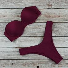 Load image into Gallery viewer, New Bikini Fashion Push Up Bikini Set Swimsuit Bikini Sets Push Up Swimsuits 2 Piece Underwired Bathing Suits Women Bandage High Waist Solid Brown Triangle Swimwear Two-Piece Suits
