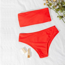 将图片加载到图库查看器，New Bikini High Waist Strapless Bikini Women Swimwear Women Swimsuit Padded Bathing Suit Women High Waist Bikini Set Strapless 2 Piece Bathing Suit Swimsuits
