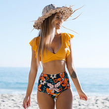 将图片加载到图库查看器，New Bikini Set Female Ruffle Swimwear Women Print Floral Push Up Swimsuit Bathing Suit Flounce Bikini Set Women Side Bandage Two Piece Swimsuit Beachwear
