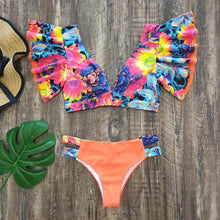 将图片加载到图库查看器，New Bikini Set Female Ruffle Swimwear Women Print Floral Push Up Swimsuit Bathing Suit Flounce Bikini Set Women Side Bandage Two Piece Swimsuit Beachwear
