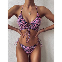 将图片加载到图库查看器，New Bikini Set Women Solid Female Cut Bikinis Swimwear Push Up Swimsuit Bath Suit Women's Bikini Padded Cutout Strappy Halter Swimsuits Two Piece Bathing Suits
