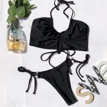 将图片加载到图库查看器，New Bikini Set Women Solid Female Cut Bikinis Swimwear Push Up Swimsuit Bath Suit Women's Bikini Padded Cutout Strappy Halter Swimsuits Two Piece Bathing Suits
