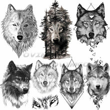 Load image into Gallery viewer, New Black Wolf Forest Sticker Tattoos Temporary Tree Fierce Animal Body Tattoo Luxury Design Custom Tatoos For Mens

