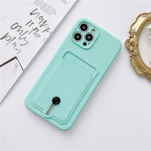 Load image into Gallery viewer, New Candy Color Wallet Card Case For iPhone 13 11 12 14 Pro Max Soft Silicone Shockproof Cover Silicone Protective Case Soft Slim Card Slot Case Compatible with iPhone 11 Purple Phone Case
