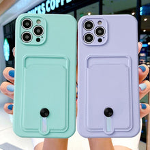 Load image into Gallery viewer, New Candy Color Wallet Card Case For iPhone 13 11 12 14 Pro Max Soft Silicone Shockproof Cover Silicone Protective Case Soft Slim Card Slot Case Compatible with iPhone 11 Purple Phone Case
