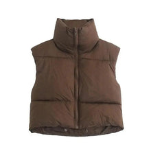 Load image into Gallery viewer, New Chic Lady Fashionable Women's Casual High Collar In Coffee Color Short Outwear Zippers Sleeveless Jackets Vest
