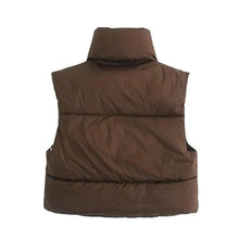 Load image into Gallery viewer, New Chic Lady Fashionable Women's Casual High Collar In Coffee Color Short Outwear Zippers Sleeveless Jackets Vest
