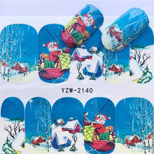 将图片加载到图库查看器，New Christmas Water Decal Nail Art Nail sticker New Year Slider Tattoo Full Cover Santa Claus Snowman Designs Xmas Decals 3D Wave Design Decoration for Women Girls Tape Nail Art Stickers Decal Decoration  Nail Art Accessories Decoration Decal
