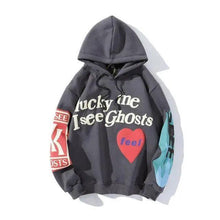 将图片加载到图库查看器，New Cool Printed Hoodies For Men Trendy Stylish Casual Wear For Winter Party Wear  Men Hooded Sweatshirts Lucky Me I See Ghosts Hoodie Hip Hop Street Rapper Unisex Couple Sweatshirt With Novelty Printing for Men Women
