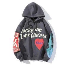 将图片加载到图库查看器，New Cool Printed Hoodies For Men Trendy Stylish Casual Wear For Winter Party Wear  Men Hooded Sweatshirts Lucky Me I See Ghosts Hoodie Hip Hop Street Rapper Unisex Couple Sweatshirt With Novelty Printing for Men Women

