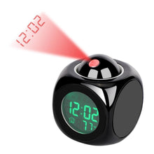 Load image into Gallery viewer, New Creative Attention Projection Digital Weather LCD Snooze Clock Projection Alarm Clock Wake Up Bedroom with Data and Temperature Display Talking Function LED Wall/Ceiling Projection Bell Alarm Display Backlight LED Projector Home Clock Timer
