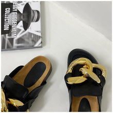 Load image into Gallery viewer, Gold Chain Women Slipper Closed Toe Slip On Mules Shoes Round Toe Low Heels Casual Slides Flat Sandals Slip On Slide Sandals Elegant Heels Slides Slippers
