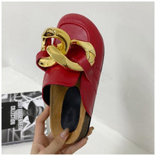 Load image into Gallery viewer, Gold Chain Women Slipper Closed Toe Slip On Mules Shoes Round Toe Low Heels Casual Slides Flat Sandals Slip On Slide Sandals Elegant Heels Slides Slippers
