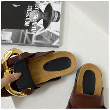 Load image into Gallery viewer, Gold Chain Women Slipper Closed Toe Slip On Mules Shoes Round Toe Low Heels Casual Slides Flat Sandals Slip On Slide Sandals Elegant Heels Slides Slippers
