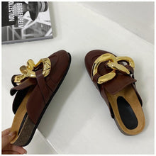 Load image into Gallery viewer, Gold Chain Women Slipper Closed Toe Slip On Mules Shoes Round Toe Low Heels Casual Slides Flat Sandals Slip On Slide Sandals Elegant Heels Slides Slippers
