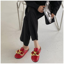 Load image into Gallery viewer, Gold Chain Women Slipper Closed Toe Slip On Mules Shoes Round Toe Low Heels Casual Slides Flat Sandals Slip On Slide Sandals Elegant Heels Slides Slippers
