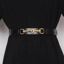 Load image into Gallery viewer, Simple Black Plain Leather Belt For Women Classic Thin Skinny Waistbands Casual Women Dress Belts
