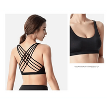 将图片加载到图库查看器，New Elegance Fitness Sports Bra for Women Push Up Wirefree Padded Crisscross Strappy Running Gym Training Workout Yoga Underwear Crop Tops
