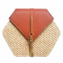将图片加载到图库查看器，New Famous Mulit Style Straw+leather Handba For Women And Girls  New Fashion Summer Bag Handmade Woven Beach Circle Shoulder Bag

