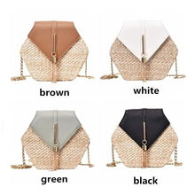 将图片加载到图库查看器，New Famous Mulit Style Straw+leather Handba For Women And Girls  New Fashion Summer Bag Handmade Woven Beach Circle Shoulder Bag
