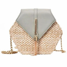 将图片加载到图库查看器，New Famous Mulit Style Straw+leather Handba For Women And Girls  New Fashion Summer Bag Handmade Woven Beach Circle Shoulder Bag

