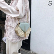 将图片加载到图库查看器，New Famous Mulit Style Straw+leather Handba For Women And Girls  New Fashion Summer Bag Handmade Woven Beach Circle Shoulder Bag
