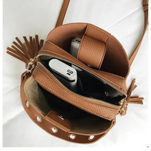 将图片加载到图库查看器，New Fashionable Scrub Women Bucket Bag Vintage Tassel Messenger Bag High Quality Shoulder Bag Simple Crossbody Bag For Females
