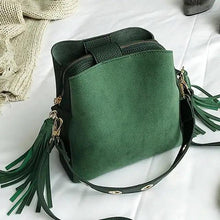 将图片加载到图库查看器，New Fashionable Scrub Women Bucket Bag Vintage Tassel Messenger Bag High Quality Shoulder Bag Simple Crossbody Bag For Females
