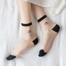 将图片加载到图库查看器，New Girls Cute Cartoon Fruits Sheer Kawaii Lady Women Summer Fall Avocado Lemon Pineapple Cherry Jacquard Socks For Women
