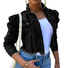 Load image into Gallery viewer, New Incredible Spring Women Sexy Ripped Denim Jackets Vintage Casual Short Jean Jacket Puff Sleeve Winter Female Coat Streetwear
