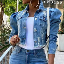 Load image into Gallery viewer, New Incredible Spring Women Sexy Ripped Denim Jackets Vintage Casual Short Jean Jacket Puff Sleeve Winter Female Coat Streetwear
