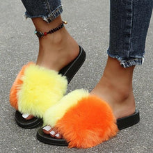 将图片加载到图库查看器，New Luxury Fluffy Slippers Indoor Warm Furry Fur Flip Flops Women Amazing Plush Slides Shoes Warm Comfortable Fuzzy Furry Slippers Indoor Cozy Memory Foam Anti-Slip Flip Flops
