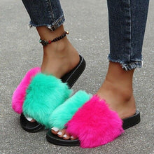 将图片加载到图库查看器，New Luxury Fluffy Slippers Indoor Warm Furry Fur Flip Flops Women Amazing Plush Slides Shoes Warm Comfortable Fuzzy Furry Slippers Indoor Cozy Memory Foam Anti-Slip Flip Flops
