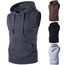 Load image into Gallery viewer, New Men's Solid Sleeveless Hoodie Sweatshirt Casual Loose Drawstring Tops with Pockets Autumn Winter Muscle Sleeveless Hoodies Gym Sport Bodybuilding Hoodie
