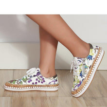 将图片加载到图库查看器，New Popular Womens Shoes Colorful Beautiful Flower Printing Shoes Lace-up Flat Women's Casual Womens Sneakers High-Quality Women's White Sports Casual Couple Shoes Summer Trainers Walking Sneakers
