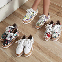 将图片加载到图库查看器，New Popular Womens Shoes Colorful Beautiful Flower Printing Shoes Lace-up Flat Women's Casual Womens Sneakers High-Quality Women's White Sports Casual Couple Shoes Summer Trainers Walking Sneakers
