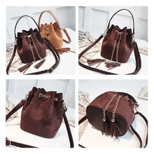 将图片加载到图库查看器，New Sizzling Mini Crossbody Handbags Cute Bucket Bag Organizer Small Tassel PU Leather Womens Shoulder Messenger Bags
