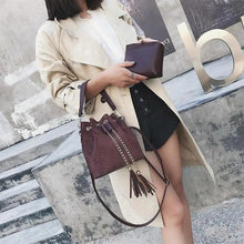将图片加载到图库查看器，New Sizzling Mini Crossbody Handbags Cute Bucket Bag Organizer Small Tassel PU Leather Womens Shoulder Messenger Bags
