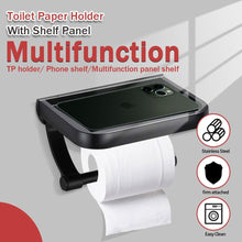 Load image into Gallery viewer, NEW Stainless Steel Toilet Paper Holder BathroomPaper Phone Holder Shelf Towel Roll shelf Accessories  Toilet Paper Holder with Phone Shelf Aluminum Bathroom Accessories Tissue Roll Dispenser Storage Rack Wall Mounted Modern Paper Towel Adapter
