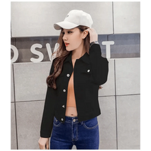 Load image into Gallery viewer, New Stunning Long Sleeve Winter Slim White Black Jeans Top For Women Solid Denim Jacket Women Short Overcoat For Ladies

