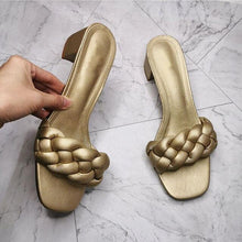 Load image into Gallery viewer, New Summer Square Heel Women Slides Weave Solid Woman Fashion Outdoor Modern Slippers Outdoor Square Open Toe Slides Cute Colorful Elegant Single Band Slip On Flat Sandals
