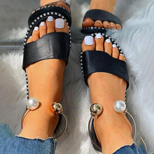 将图片加载到图库查看器，New Summer Women's Pearly Sandals Slippers Shoes Women Flats Sandals Flip Flop Casual Flat Slingback Pearl Sandals Fashion Beach Flip Flops Sandals Outdoor Slippers Round Toe Shoes
