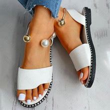 将图片加载到图库查看器，New Summer Women's Pearly Sandals Slippers Shoes Women Flats Sandals Flip Flop Casual Flat Slingback Pearl Sandals Fashion Beach Flip Flops Sandals Outdoor Slippers Round Toe Shoes
