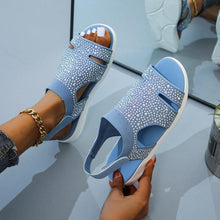 将图片加载到图库查看器，New Summer Women Sandals Shoes Blue Casual Woman Flats Buckle Strap Fashion Beach Shoe Modern Slide Square Open Toe One Band Cute Slip On Flat Dressy Casual Summer Sandals
