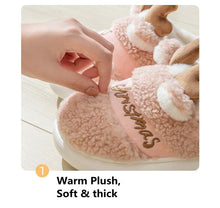 将图片加载到图库查看器，New Thick Sole Christmas Deer Slippers Women Men Indoor Warm Slipper Soft Plush Home Floor Winter Platform Shoes Boys And Girls House Slippers Kids Animal Indoor Slipper Fuzzy Toddler Home Shoes
