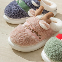 将图片加载到图库查看器，New Thick Sole Christmas Deer Slippers Women Men Indoor Warm Slipper Soft Plush Home Floor Winter Platform Shoes Boys And Girls House Slippers Kids Animal Indoor Slipper Fuzzy Toddler Home Shoes
